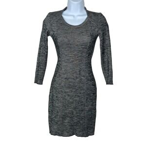 Wilfred Aritzia Wool Knit Dress XS Grey Space Dye Open Back Long Sleeve Mini